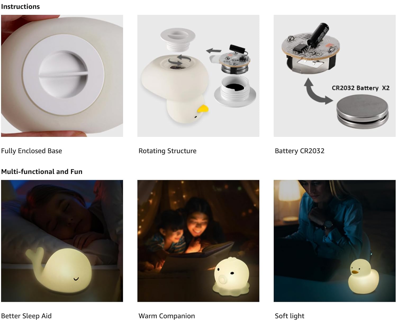 Set-6 Cute Animal Mini LED Silicone Night Lamp Set