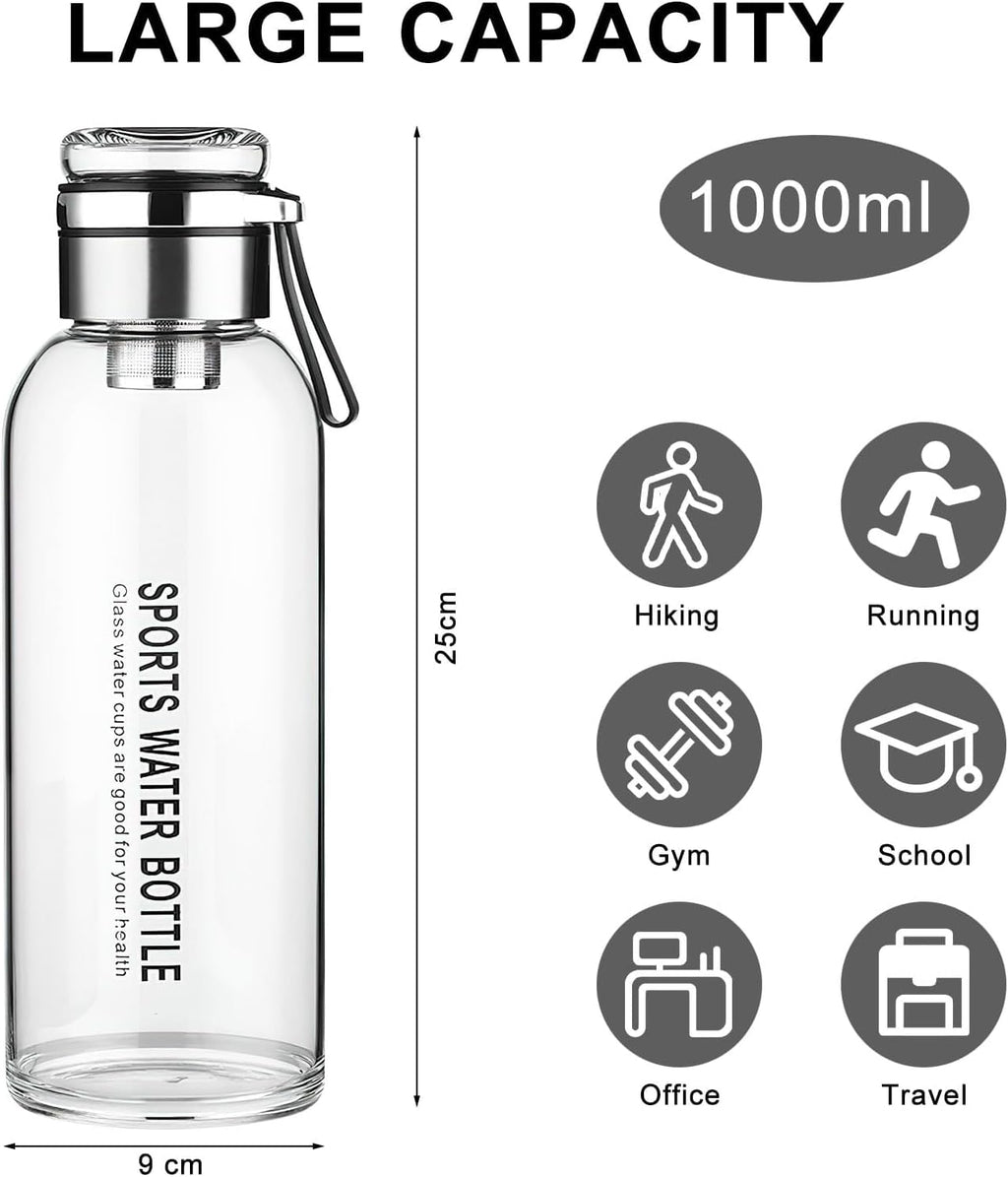 Glass Infuser Water Bottle with Stainless Steel Filter | Fruit Infuser, Detox & Flavoured Water Bottle
