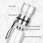 Glass Water Bottle with Stainless Steel Lid & Carry Strap | Reusable Travel & Gym Bottle