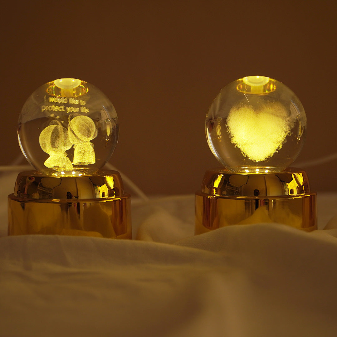 Rotating Crystal Ball LED Night Lamp with Warm Glow ( random design )