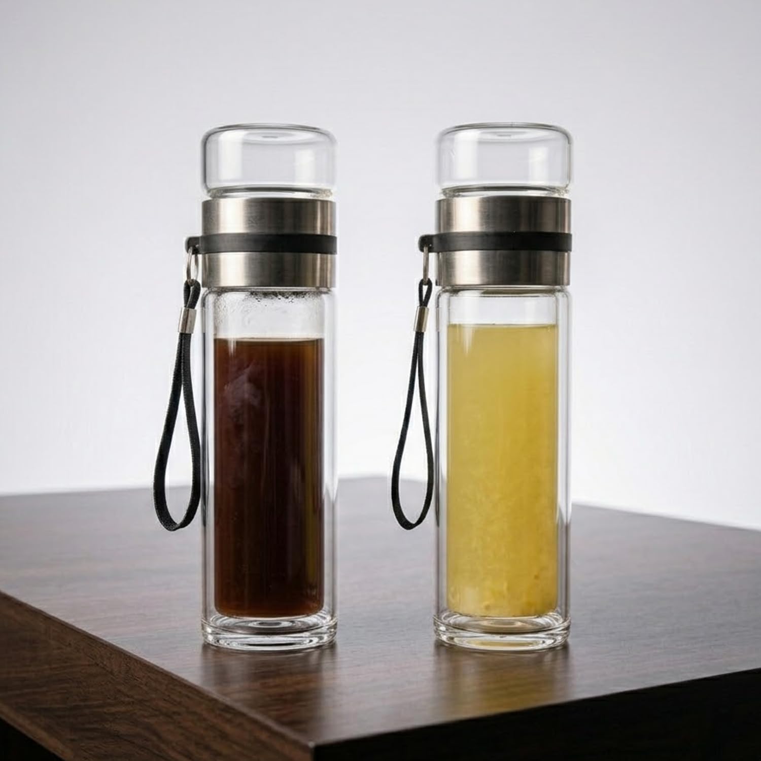Glass Water Bottle with Stainless Steel Lid & Carry Strap | Reusable Travel & Gym Bottle