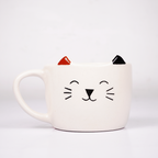 Cat Ceramic Coffee Mug with Cat Face & Ear Design, Adorable White Tea Cup