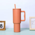 Premium Insulated Orange Color Tumbler with Handle & Straw