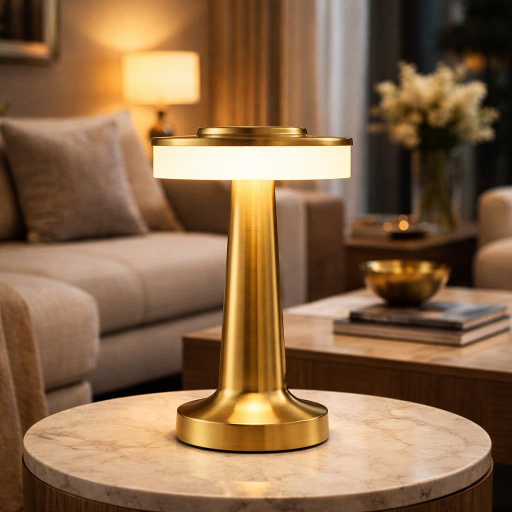 Modern Gold Table Lamp with Soft LED Light