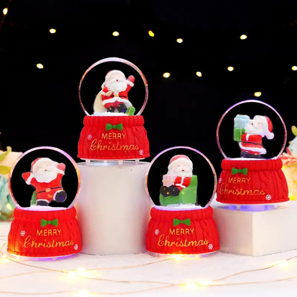 Set of 4 Adorable Santa Claus Christmas Snow Globes  | Festive Home Decor & Holiday Gift