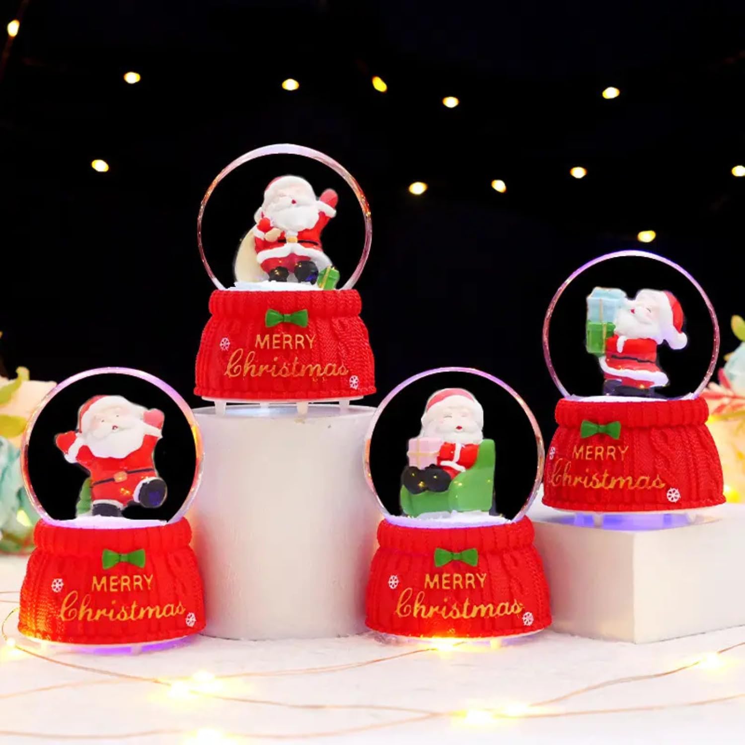 Set of 4 Adorable Santa Claus Christmas Snow Globes  | Festive Home Decor & Holiday Gift
