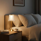 Luxury Rechargeable Fabric White Table Lamp with Touch Control