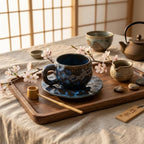 Midnight Blue Ceramic Coffee Cup & Saucer Set