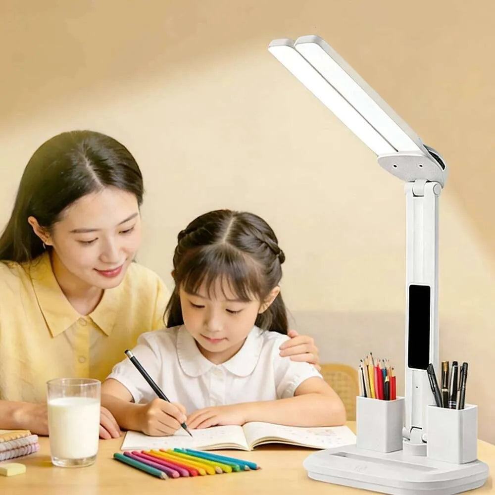 LED Desk Lamp with Clock & Pen Holder