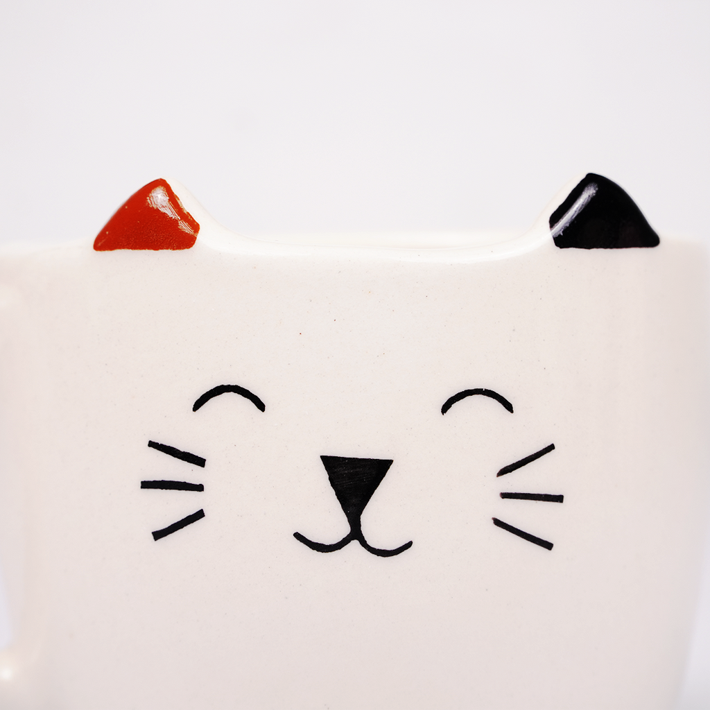 Cat Ceramic Coffee Mug with Cat Face & Ear Design, Adorable White Tea Cup