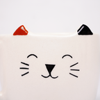 Cat Ceramic Coffee Mug with Cat Face & Ear Design, Adorable White Tea Cup