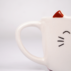 Cat Ceramic Coffee Mug with Cat Face & Ear Design, Adorable White Tea Cup