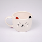 Cat Ceramic Coffee Mug with Cat Face & Ear Design, Adorable White Tea Cup