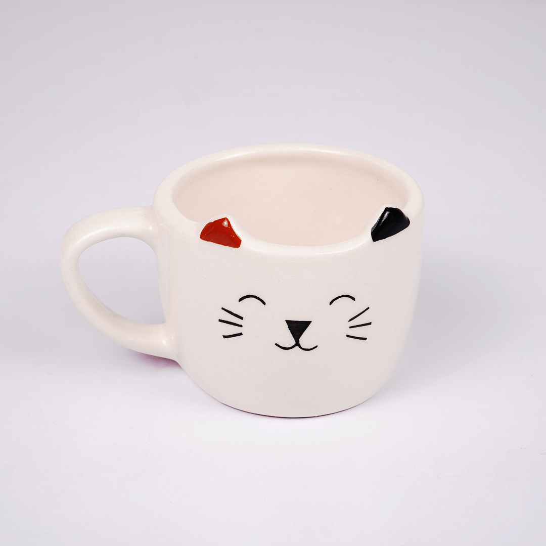 Cat Ceramic Coffee Mug with Cat Face & Ear Design, Adorable White Tea Cup