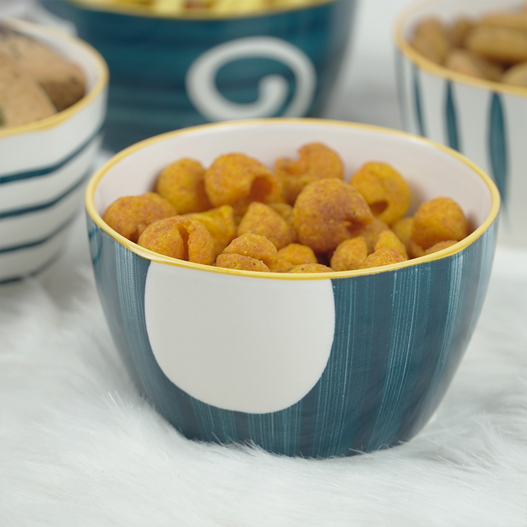 Modern Ceramic Bowl Set – Blue & White Designer Snack Bowls | Multipurpose Serving Bowls (Set of 4)