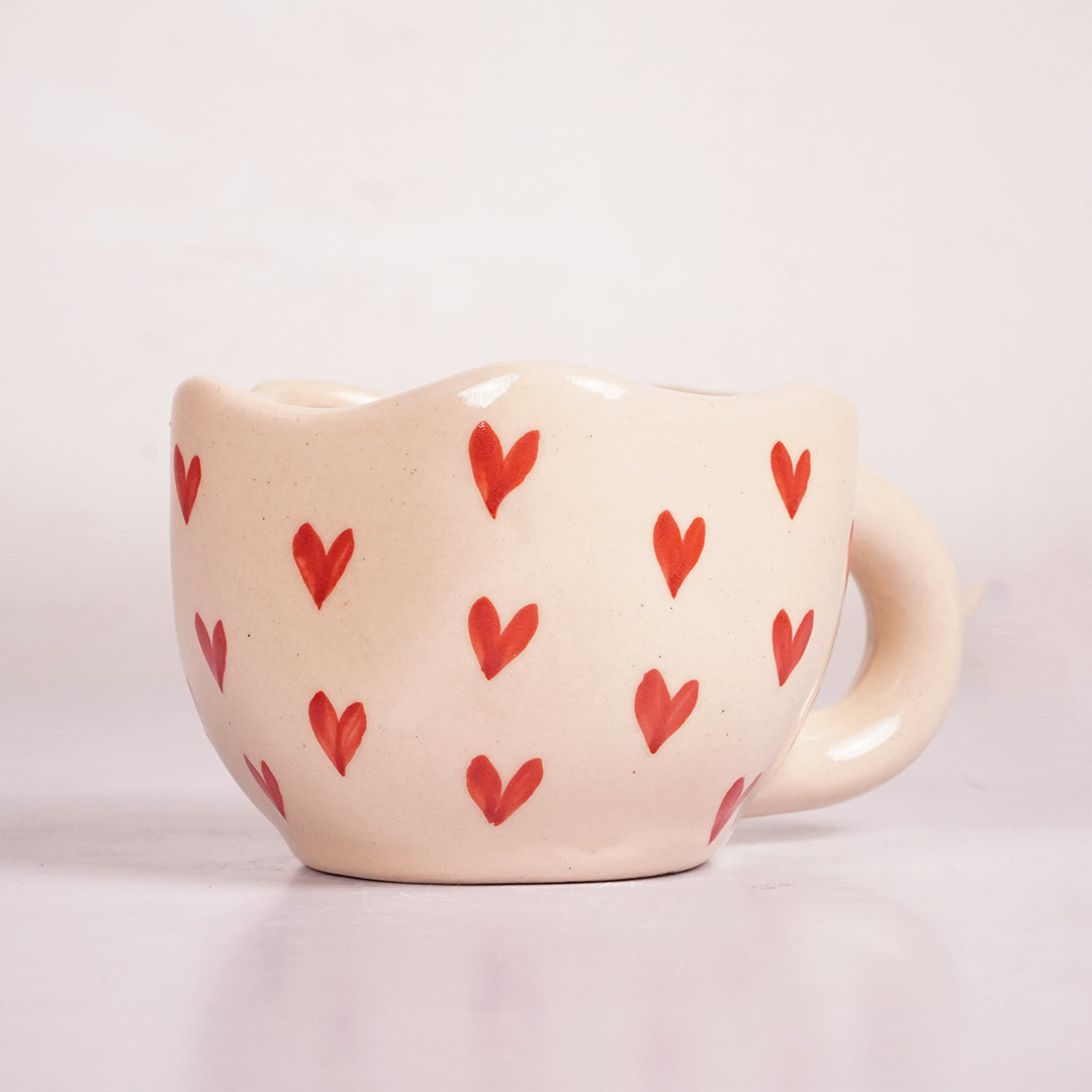White Ceramic Heart Mug with 3D Pink Bow – Cute Aesthetic Coffee Cup for Tea & Coffee