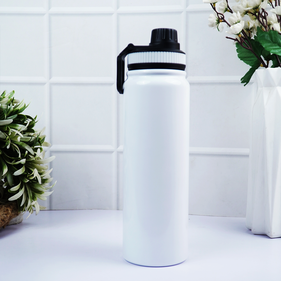 800ml Stainless Steel Water Bottle with Carry Handle | Leak-Proof Reusable Bottle | Travel, Gym & Office | White Finish