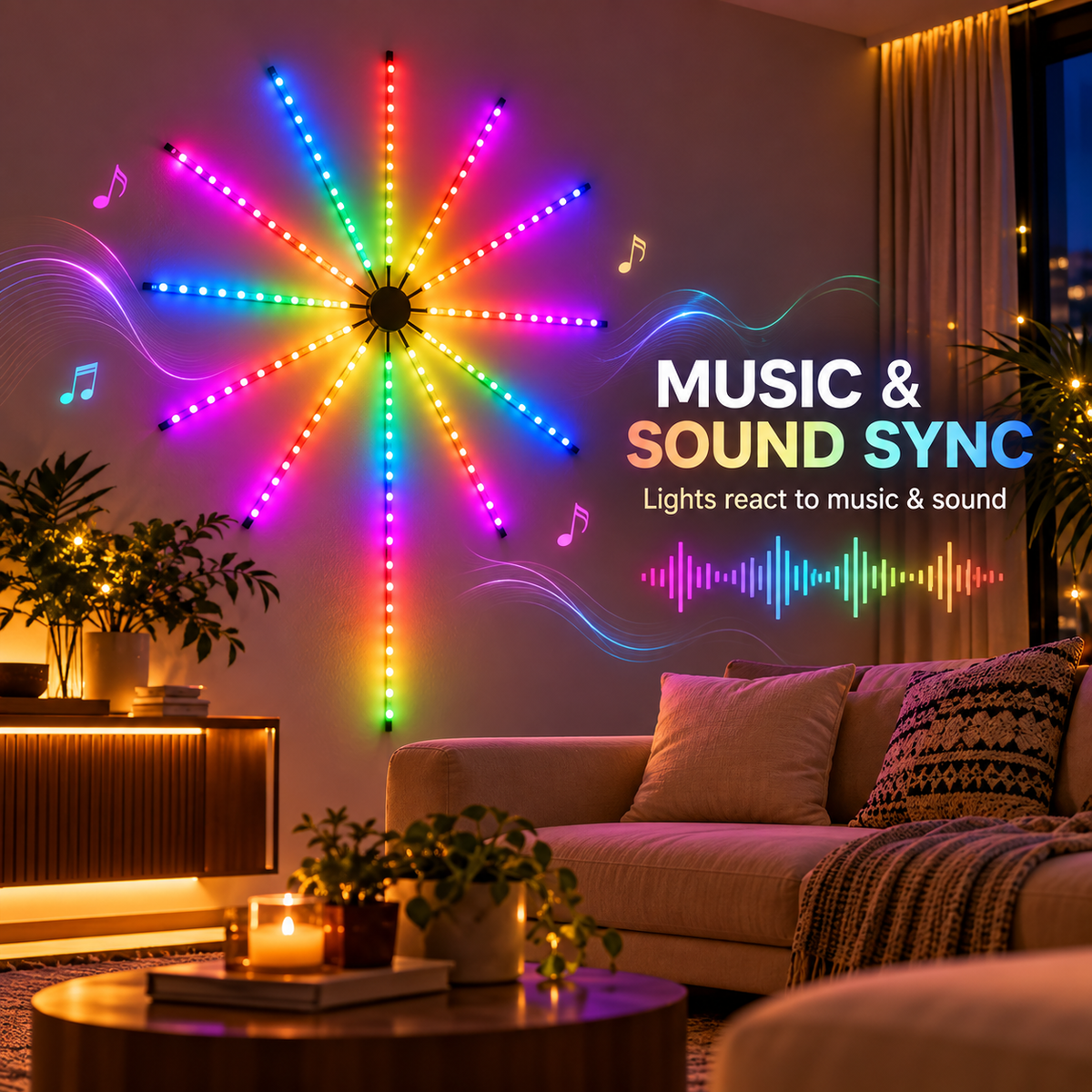 Multicolor Starburst firework  Wall Light with Remote | Decorative RGB Wall Light for Home & Room Decor