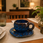 Midnight Blue Ceramic Coffee Cup & Saucer Set