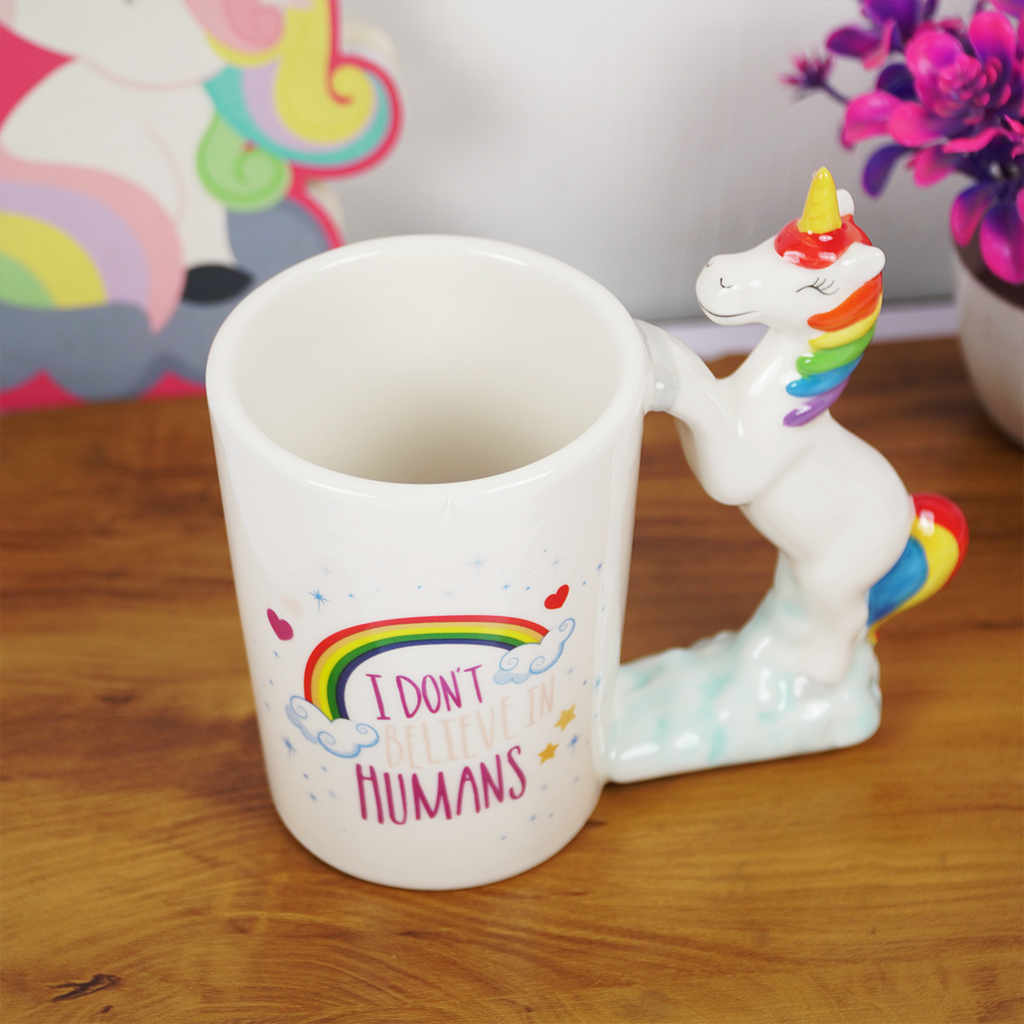 Unicorn Handle Coffee Mug with Rainbow Print | Cute Ceramic Mug for Tea, Coffee & Gifting