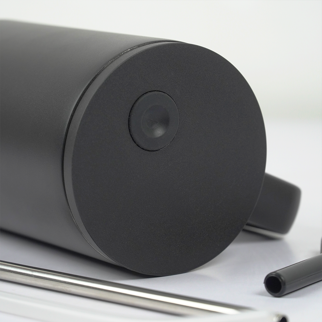 Matte Black Insulated Travel Mug with Handle & Straw