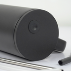 Matte Black Insulated Travel Mug with Handle & Straw
