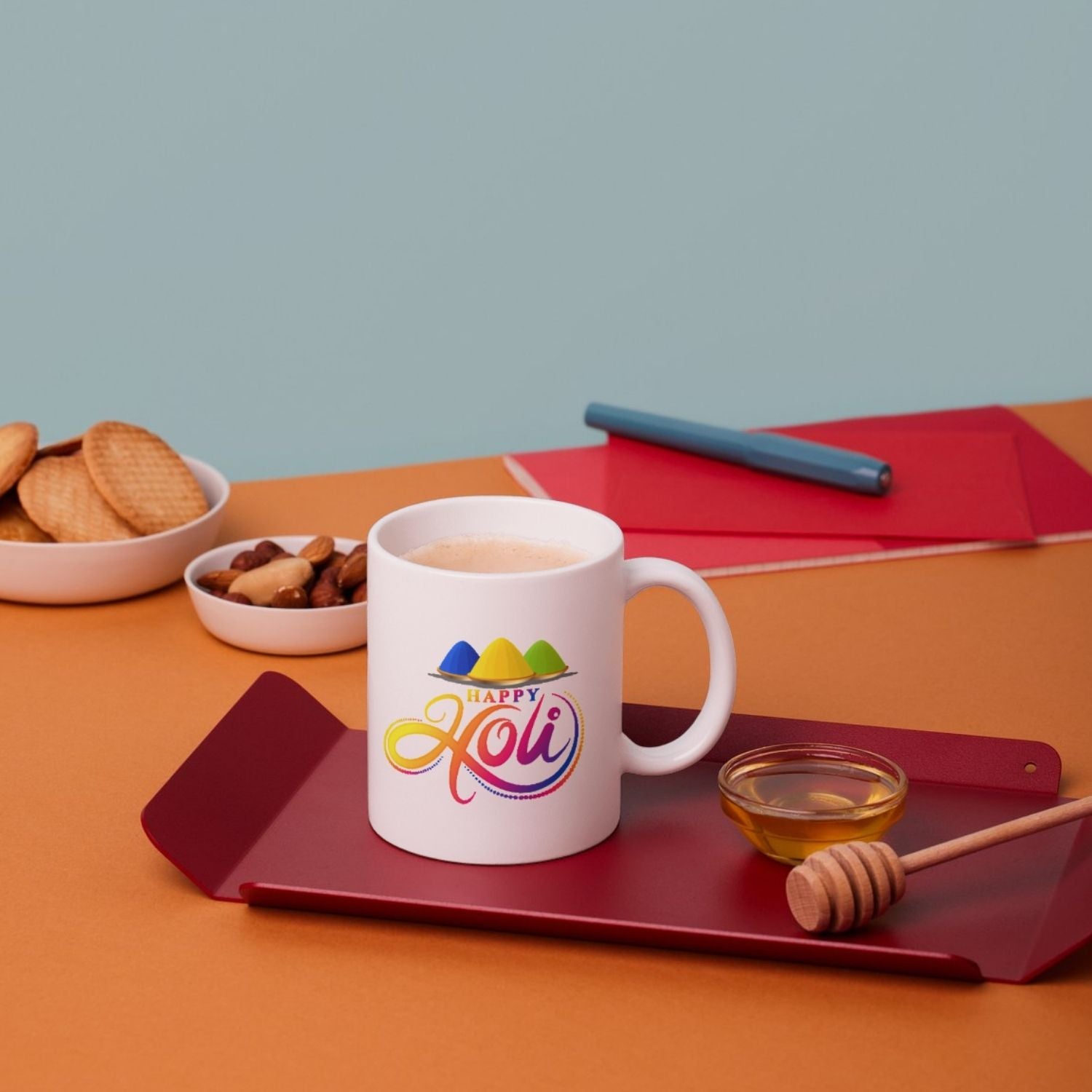Happy Holi Printed Ceramic Mug – Colorful Festival Design Coffee & Tea Cup | Perfect Holi Gift for Friends, Family & Office