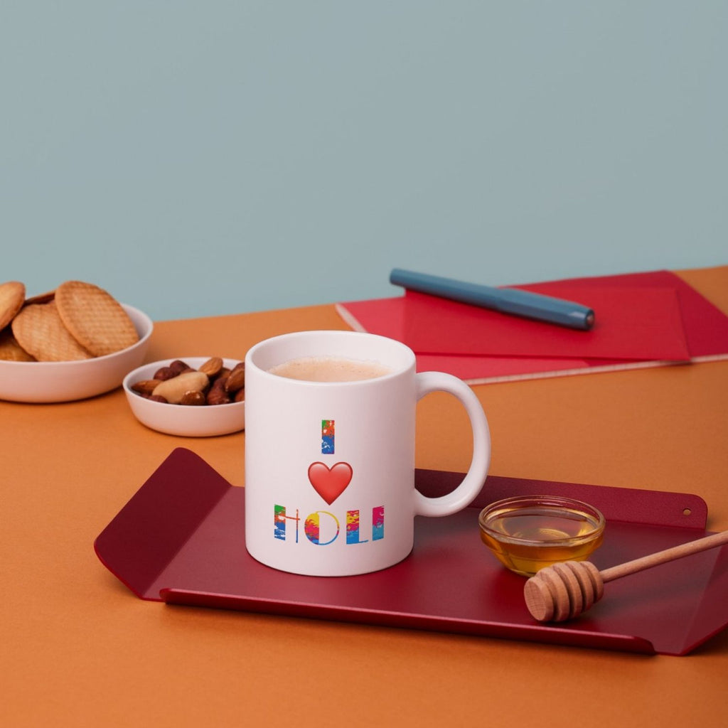 I ❤️ Holi Printed Coffee Mug – Colorful Festival Ceramic Cup for Gifts & Daily Use