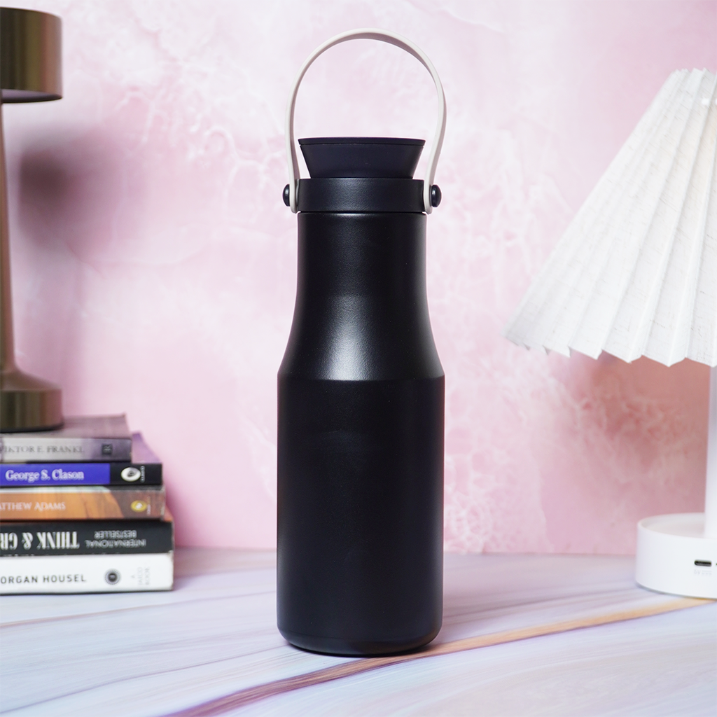 Premium Black Insulated Water Bottle with Carry Handle