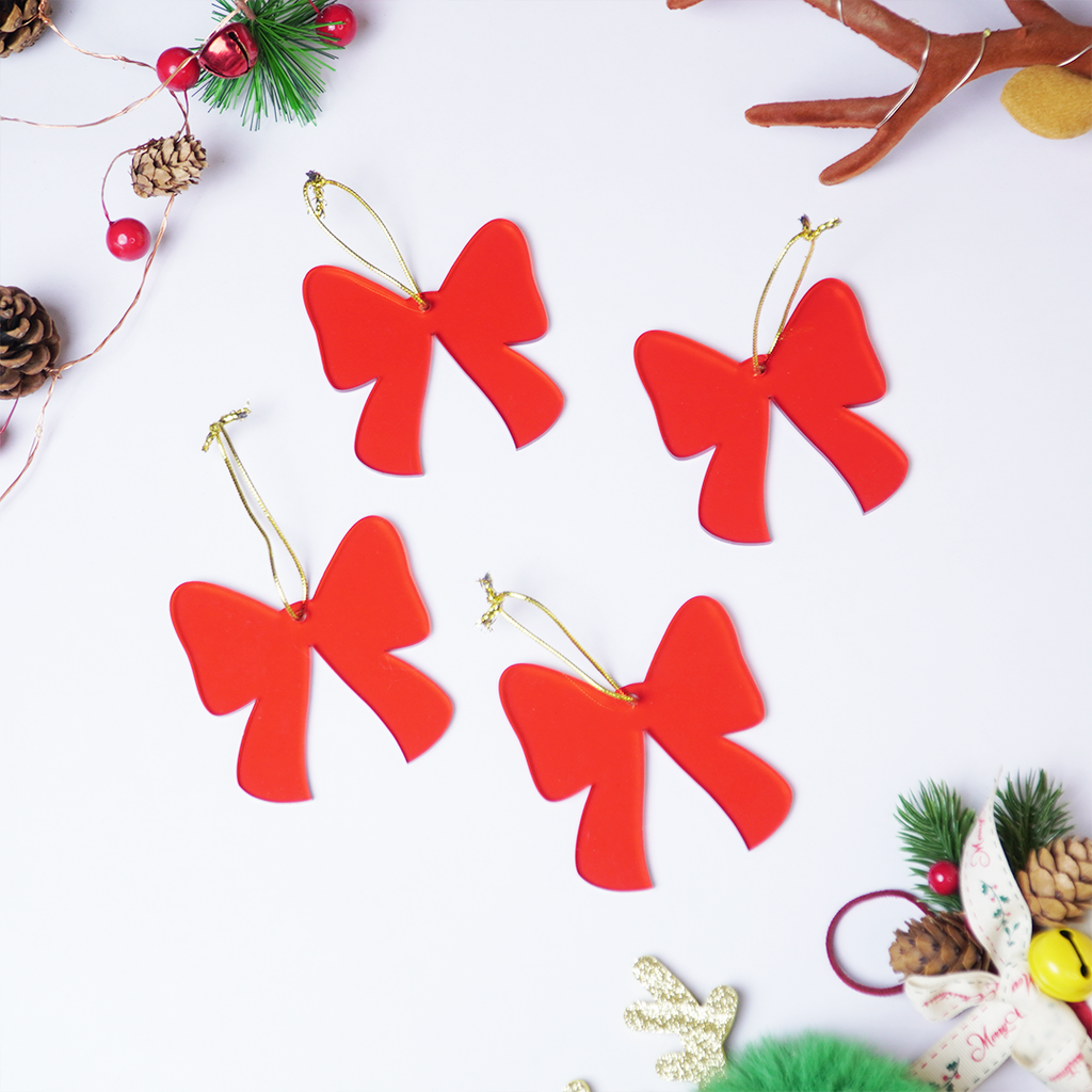 Red Bow designed Christmas Decoration Ornaments- Set of 2