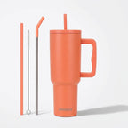 Premium Insulated Orange Color Tumbler with Handle & Straw