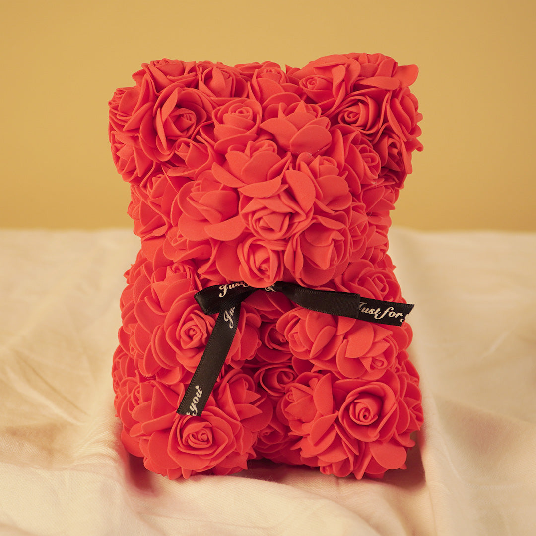 Rose Teddy Bear – Romantic Artificial Flower Bear Gift for Love & Special Moments