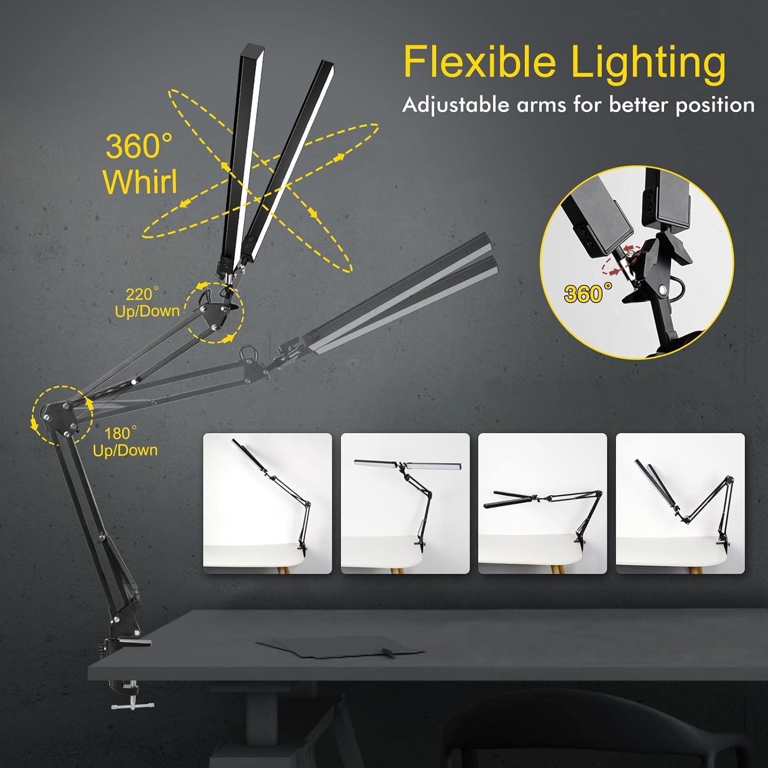 Double Head LED Desk Lamp with Clamp