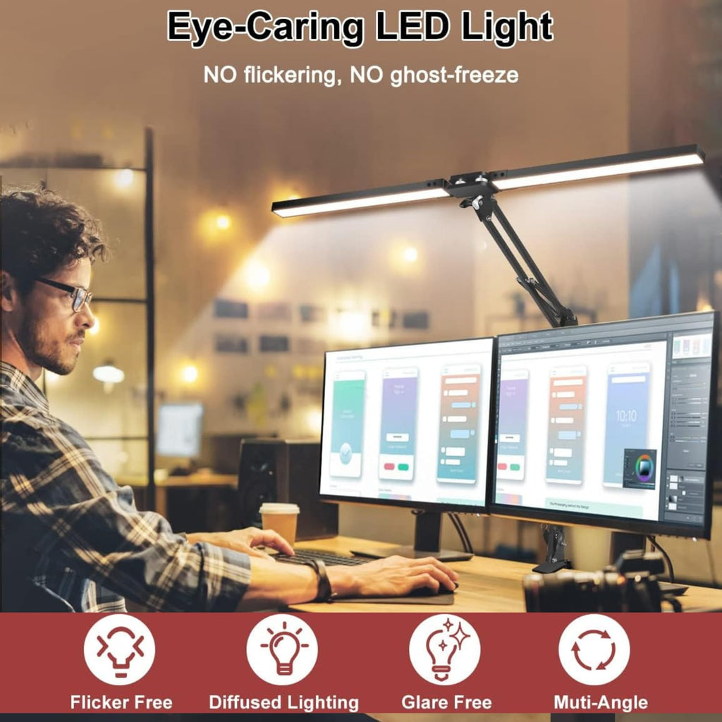 Double Head LED Desk Lamp with Clamp