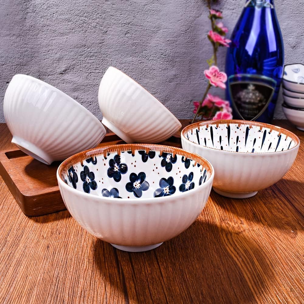 Set of 4 Monochrome Elegance Ceramic Bowls – (11.5cm, 265ml each)