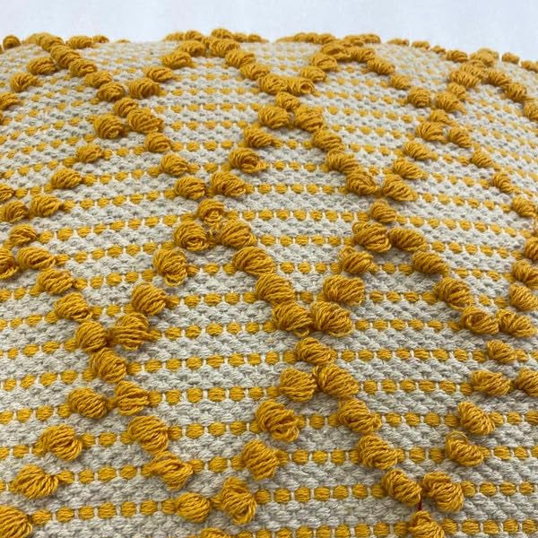 Mustard & Cream Boho Tufted Cushion Cover Set – Geometric Textured Decorative Throw Pillows Cover Set for Sofa, Living Room & Bedroom (Pack of 2)