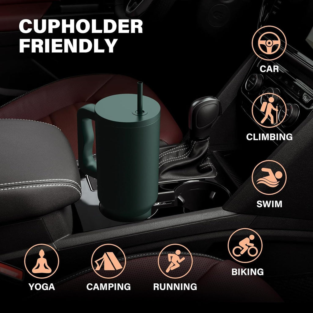 Green Premium Insulated Tumbler with Handle & Straw