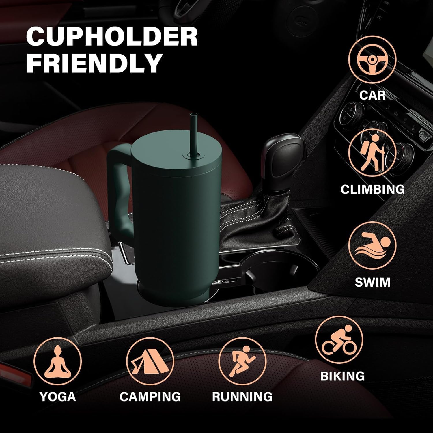 Green Premium Insulated Tumbler with Handle & Straw