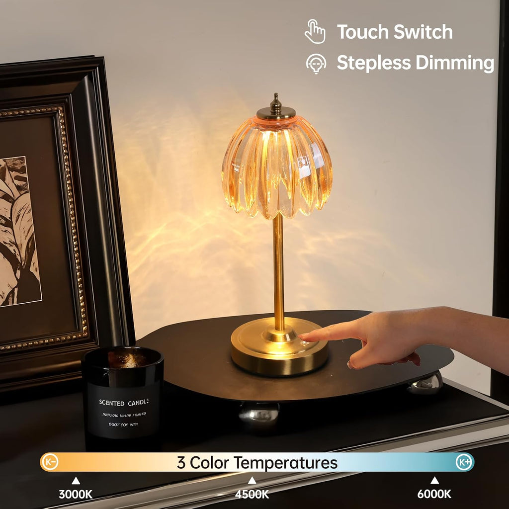 Golden Lotus Flower Table Lamp with Glass Petal Shade