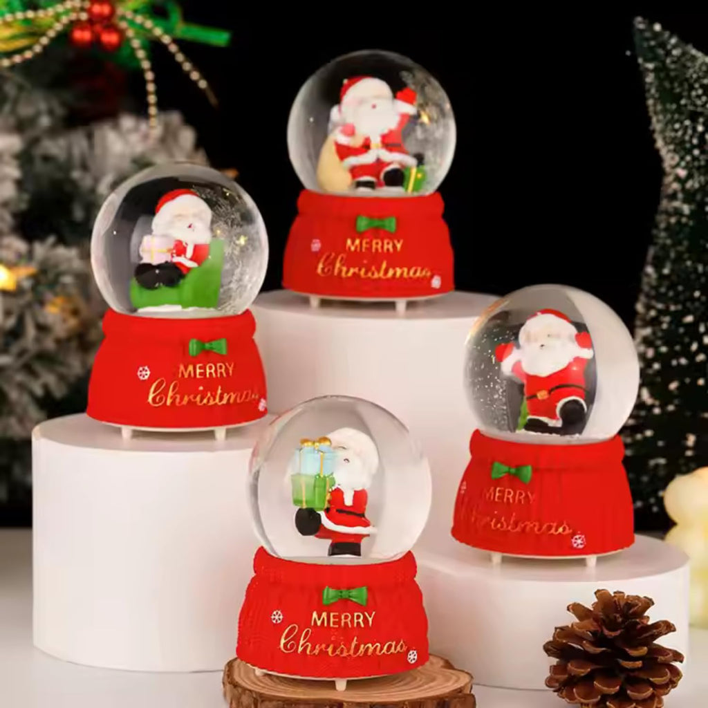 Set of 4 Adorable Santa Claus Christmas Snow Globes  | Festive Home Decor & Holiday Gift