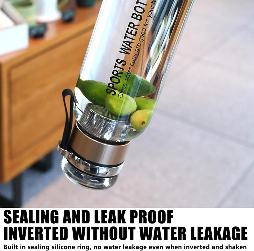 Glass Infuser Water Bottle with Stainless Steel Filter | Fruit Infuser, Detox & Flavoured Water Bottle