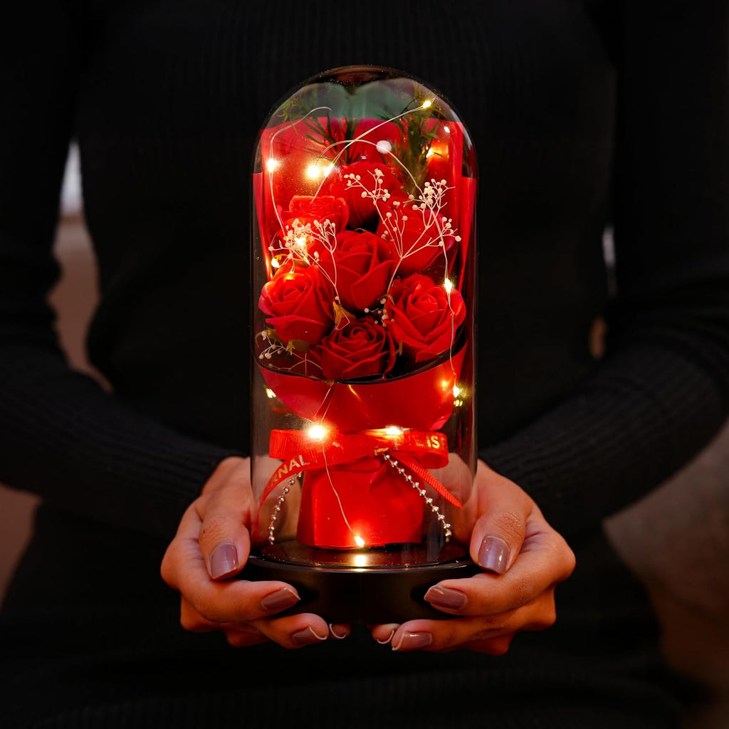 Forever Rose in Glass Dome Lamp