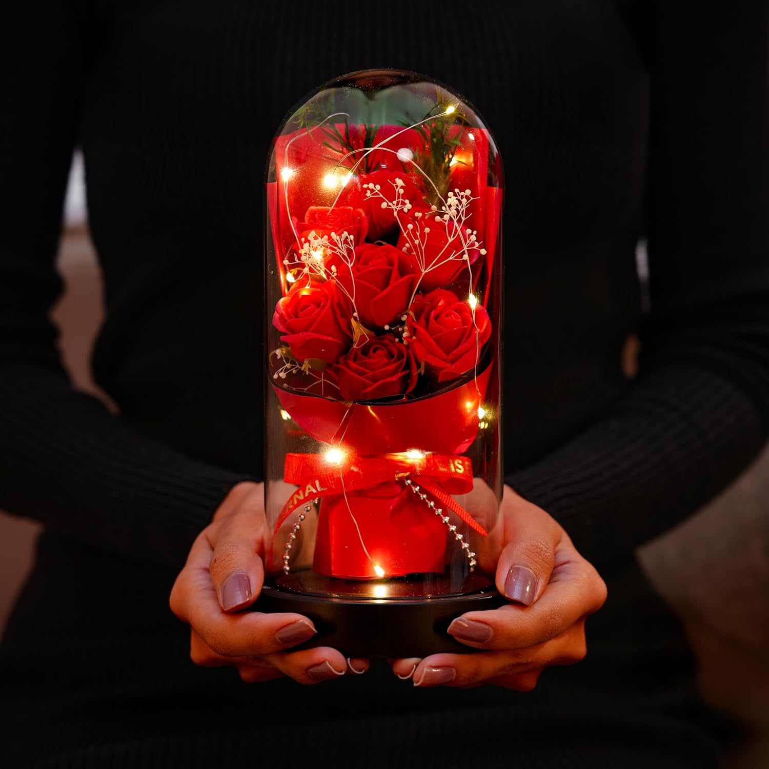 Forever Rose in Glass Dome Lamp