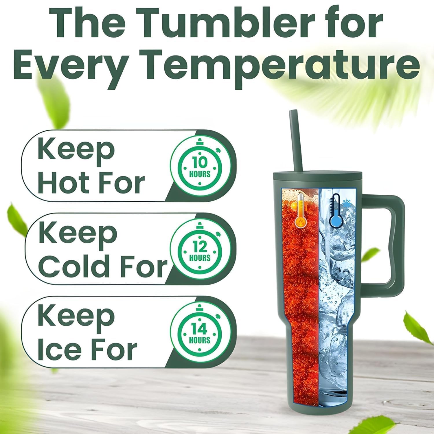 Green Premium Insulated Tumbler with Handle & Straw