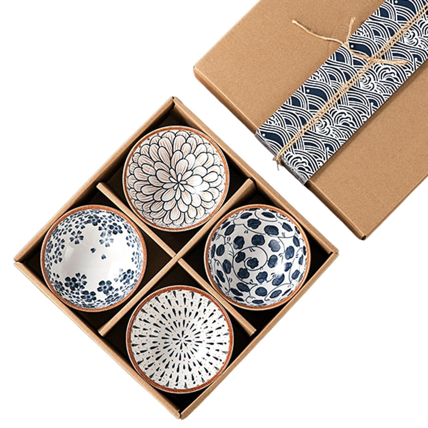 Set of 4 Monochrome Elegance Ceramic Bowls – (11.5cm, 265ml each)