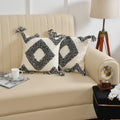 Black & White Tufted Diamond Cushion Cover Set – Boho Decorative Throw Pillow Cover Set Covers with Tassels for Sofa, Living Room & Bedroom (Pack of 2)