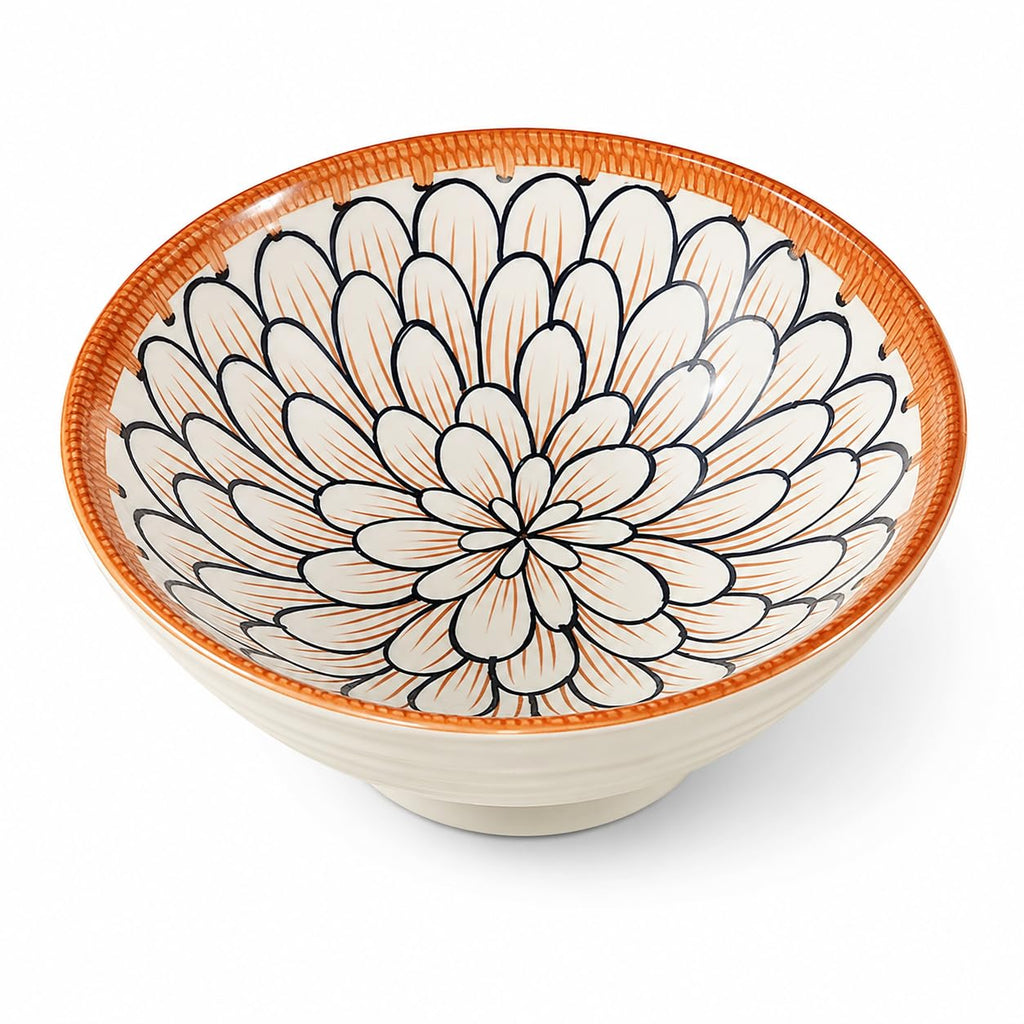 Blue & White Ceramic Bowl Set of Floral Pattern Serving & Snack Bowls