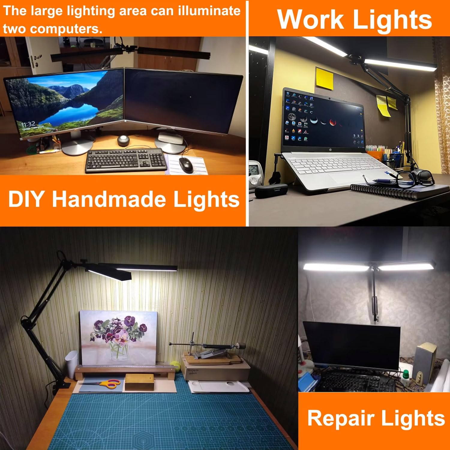 Double Head LED Desk Lamp with Clamp