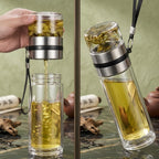 Glass Water Bottle with Stainless Steel Lid & Carry Strap | Reusable Travel & Gym Bottle