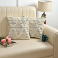 Cream Boho Textured Cushion Cover Set – Geometric Tufted Decorative Throw Pillows Cover Set for Sofa, Living Room & Bedroom (Pack of 2)
